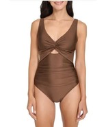 DKNY Womens Swimsuit Brown 1-Piece Fully-Lined Adjustable Straps Removab... - $44.99