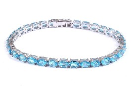 925 Silver Blue Topaz Tennis Bracelet 4x6 mm oval blue topaz bracelet Fo... - £136.04 GBP