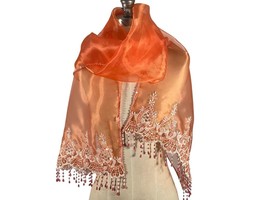 Tygie Sheer Embellished Beaded Embroidery Chiffon Scarf Dimensions 69&quot;x18&quot; - £13.65 GBP