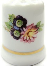 Purple Petunias Vintage Porcelain White Thimble Gold Trimmed Band - £9.34 GBP