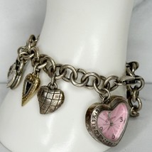 Brighton Power of Pink Heart Watch Charm Silver Tone Chain Link Bracelet - £31.10 GBP