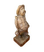 Vintage Hand Carved Wooden Folk Art Pot Bellied Man Holding Bag 9&quot; Tall - £25.24 GBP