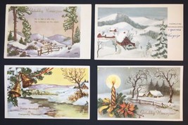 Vintage Dutch Happy New Year Holiday PC Lot 1950s Snowy Landscapes Candle Bell - £7.19 GBP