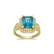 14k Yellow Gold Simulated Blue Topaz Birthstone Ring December Women Size 7.5 - £219.20 GBP