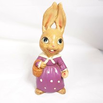 Rabbit Bunny Girl Smile Purple Dress Spring Easter Decor Vintage - £24.26 GBP