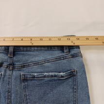 One 5 One MS239752 Women's Blue Pencil Stretch Denim Frayed Skirt Pockets Size S image 6