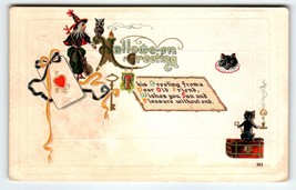 Halloween Postcard Witch Owl Black Cat Hose Lit Candle Key SAS 1913 Embossed 351 - £48.58 GBP