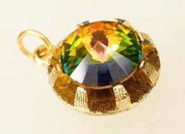 Vintage Jewelry Supply Bold Watermelon Rhinestone Glass Faceted Necklace Pendant - $19.79