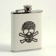 Bey Berk Stainless Steel &quot;Skull / Bones&quot; Flask on White Leather Crossbones  - £35.93 GBP