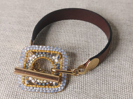 Faux Leather Fashion Glitz Square &amp; T-bar Bracelet - £5.99 GBP