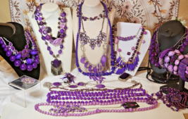 Huge Purple Jewelry Lot – 24 Necklaces, 12 Bracelets, 3 Brooches – State... - $923.26 MXN