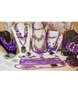 Huge Purple Jewelry Lot – 24 Necklaces, 12 Bracelets, 3 Brooches – State... - $916.46 MXN