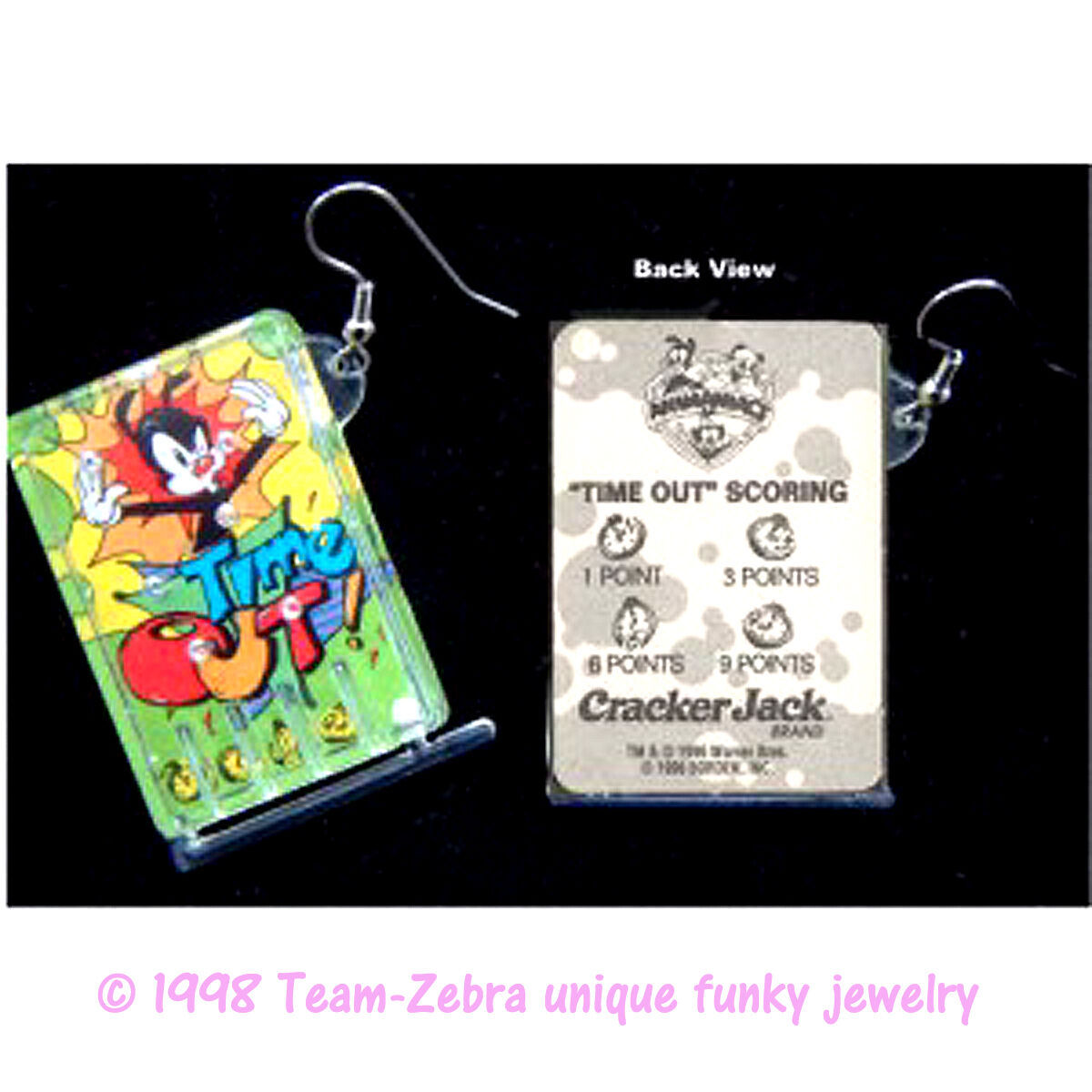 Huge Funky ANIMANIACS PINBALL GAME EARRINGS-Vintage Cracker Jack prizes-TIME OUT - $7.83
