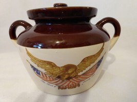Vintage #342  3 McCoy Bean Pot Crock Cookie Jar American Bald Eagle Ston... - $32.73