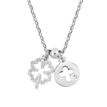 Faithful Cross with Sparkling Cubic Zirconia Clover Sterling Silver Neck... - $15.93