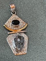 925 Silver Geometric w Black Onyx and Rough Cut Gray Stone Pendant – marked on - $24.13