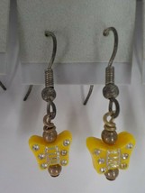 Yellow Dangle Butterfly Earrings Fishhook Painted Youth Tween Fashion Jewelry - £3.97 GBP