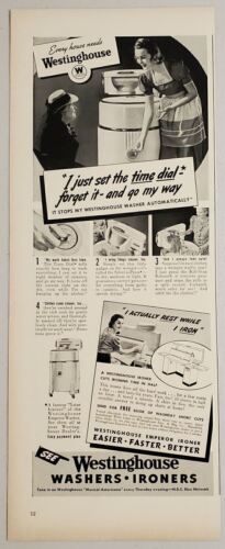 1940 Print Ad Westinghouse Wringer Washers with Automatic Time Dial  - $15.79
