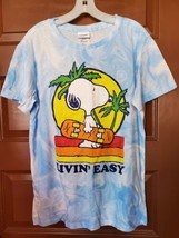 Peanuts Snoopy &quot;Livin Easy&quot; T-shirt size L NWT Blue White Tye Dye Cool - £19.42 GBP