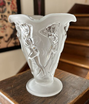 Vintage Consolidated Glass Martele Dancing Nymph Satin Crimped Vase Art Deco - $249.95