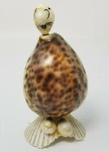 Shell Figurine Goofy Person Vintage Handmade Tiger Funny Brown White - $14.20
