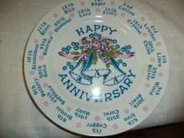 Vtg 1975 Spencer Gifts By Year Pink Rose Blue Bells Happy Anniversary 8&quot; Plate - £11.93 GBP