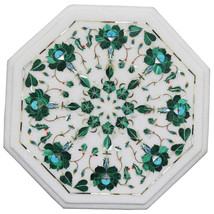 12&quot; White Marble Coffee Table Top Malachite Inlay Mosaic Marquetry Arts Decor - £370.48 GBP