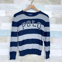 POLO Ralph Lauren Logo Rugby Sweater Blue Gray Crewneck Boys Medium 10 12 - $29.69