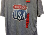 America Home of the Brave USA Men&#39;s Gray T-Shirt with Route Sign NWT - $9.79
