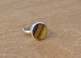Tiger Eye Ring, 925 Solid Sterling Silver Ring, Natural Tiger Eye Round Gemstone - £43.61 GBP