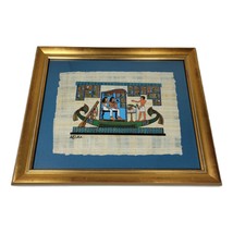 Vintage Egyptian Paper Painting Queen Nefertari Feasting On Papyrus Boat 12X14&quot; - £24.27 GBP