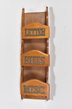 Vtg Wood 3 Slot Wall Sorter Letters Bills Misc Hanging Rack Solid Wood Key Hooks - £42.08 GBP