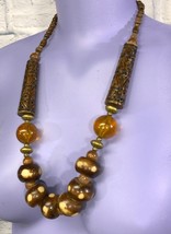 Chunky Lucite Beaded Hook Clasp Amber Tone Long Necklace Hippie Boho Women&#39;s - £15.52 GBP