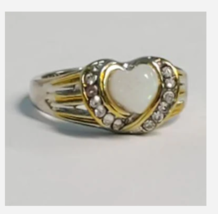 Silver And Gold Opal Mother&#39;s Heart Is Always With Her Family Ring Size 6 7 8 9 - £31.96 GBP