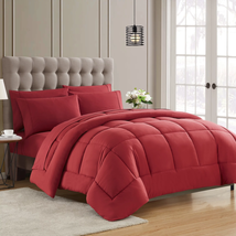 Luxury Burgundy 5-Piece Bed in a Bag down Alternative Comforter Set, Twi... - £43.25 GBP