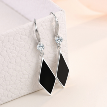 925 Sterling Silver Black Rhombus Crystal Drop Earrings - FAST SHIPPING! - £12.78 GBP