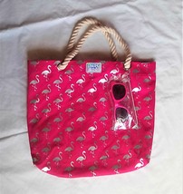 NWT LIMITED TOO Hot Pink Silver Flamingo Beach Bag Tote Sunglasses Shiny Bling - £12.24 GBP