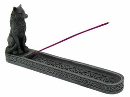 Stoic Sitting Alpha Gray Wolf Incense Burner Holder With Celtic Knotwork 9.5&quot;L - £16.77 GBP