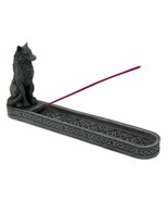 Stoic Sitting Alpha Gray Wolf Incense Burner Holder With Celtic Knotwork... - $20.99