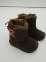 Infant Girls Carters Child Of Mine Brown Winter Fleece Suede Boots Sz 3 - £6.87 GBP