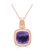 925 Sterling Silver Rose Gold Plated Cubic Zircon &amp; Amethyst Pendant Nec... - $99.00
