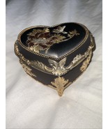 Black &amp; Gold Metal Heart Shaped Bird On Top Wind Up Sankyo Music Jewelry... - $39.59