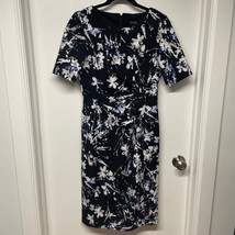 Tahari ASL Black White Floral Work Dress Size 4/Small Short Sleeve Stretch - £30.36 GBP