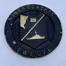 Vintage US Navy Mine Squadron Twelve Paperweight 5 1/2&quot;  Brass Wall Plaque - $49.49