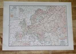 1918 Original Antique Map Of Europe / Climate Weather / Vegetation - £13.66 GBP