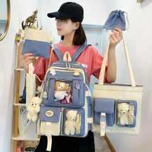 5pcs Kawaii Women Backpack Korean Cute Student Girl Schoolbag Book Bags Sets - £92.83 GBP