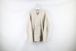 Vintage 90s Streetwear Mens Size Medium Thrashed Blank Soft Fleece Hoodie Beige - £39.38 GBP