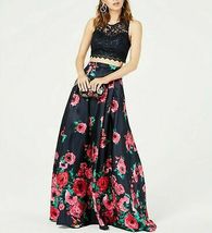 Sequin Hearts Juniors 2-Pc. Sequined Lace and Floral Gowns,Size 9 - £55.67 GBP