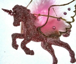 Pink Glitter Unicorn Christmas Tree Ornament Hanging keepsake sequins Gold Trim - £8.67 GBP