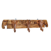 Statuesque Three Elephant Head Hand Carved Wooden Wall Hanger - £48.99 GBP